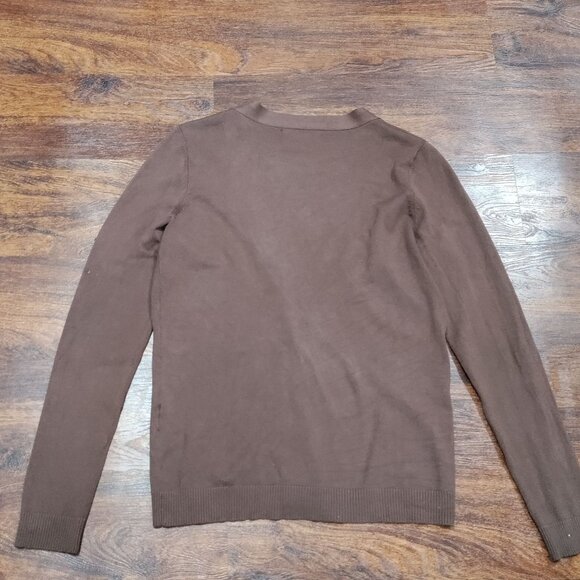 August Silk Brown Cardigan Preppy Sweater M Womens Silk Blend - Picture 8 of 12